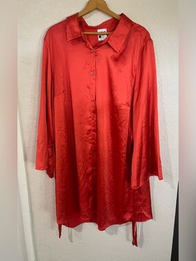 Sammy B. Silky Button-Down Longline Shirt Dress in Burnt Orange